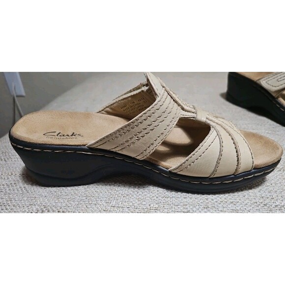 Clarks Bendables 65567 Shoes Women's Size US 7.5M Leather Slides Wedge Sandals - Picture 7 of 15